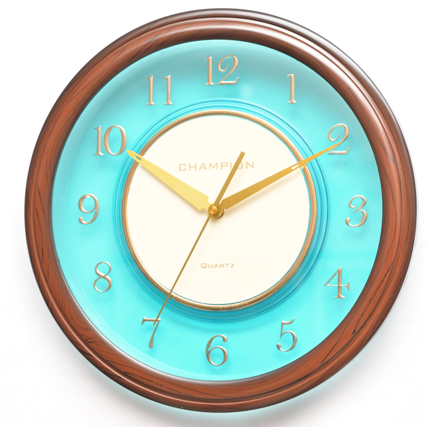 Champion 14-inch Blue Dial Classic Golden Digits Walnut Clock