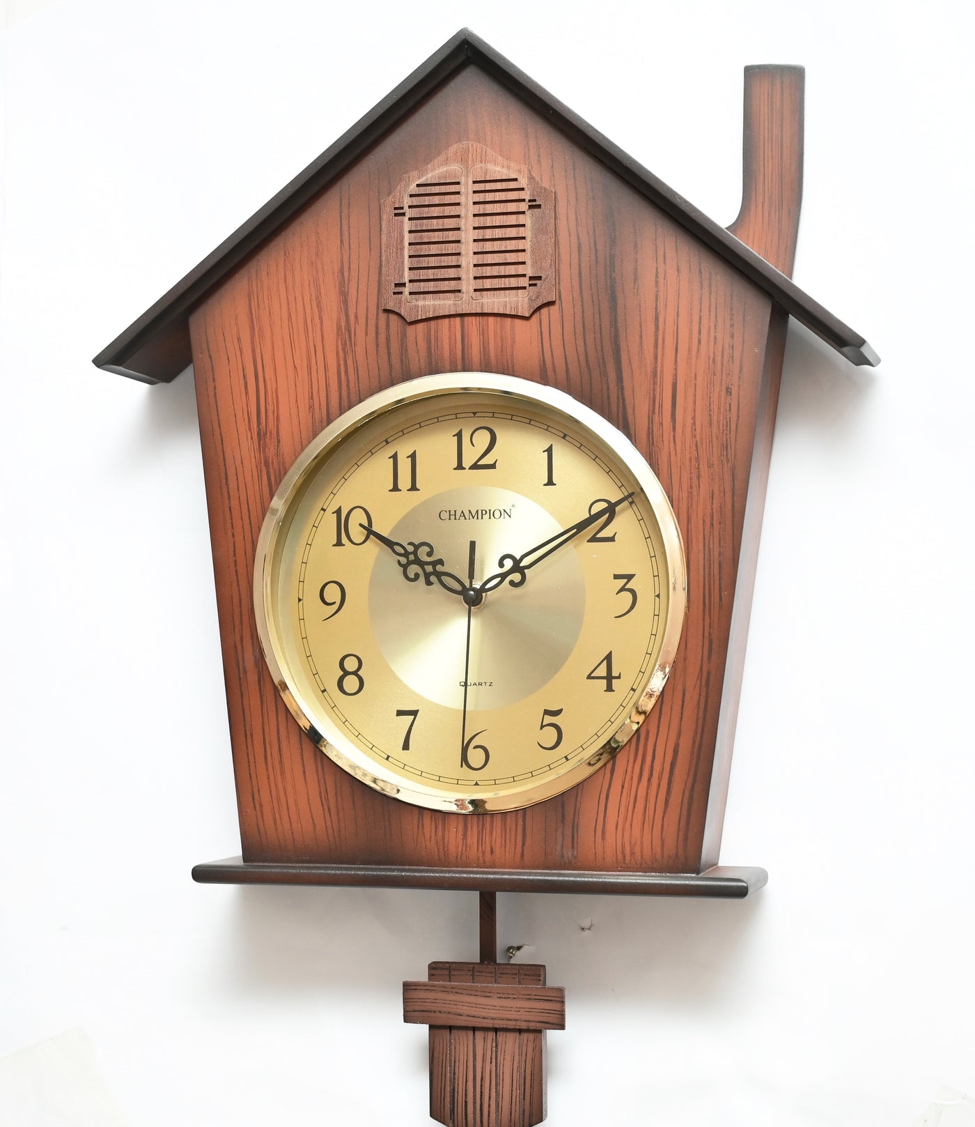 Champion 16" x 11" Hut Shaped Golden Dial Walnut Wall Clock