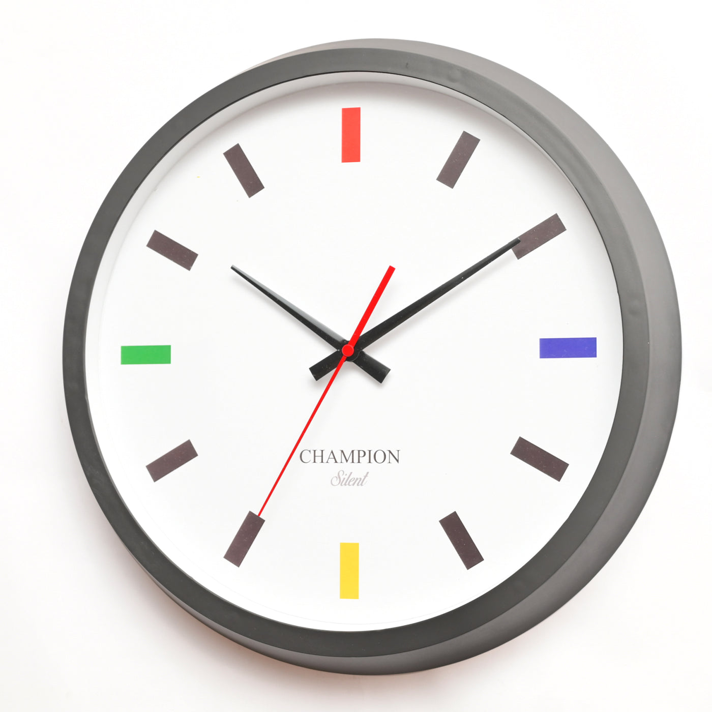 Champion 14" White Dial Multicolored Bar-Digits Black Wall Clock