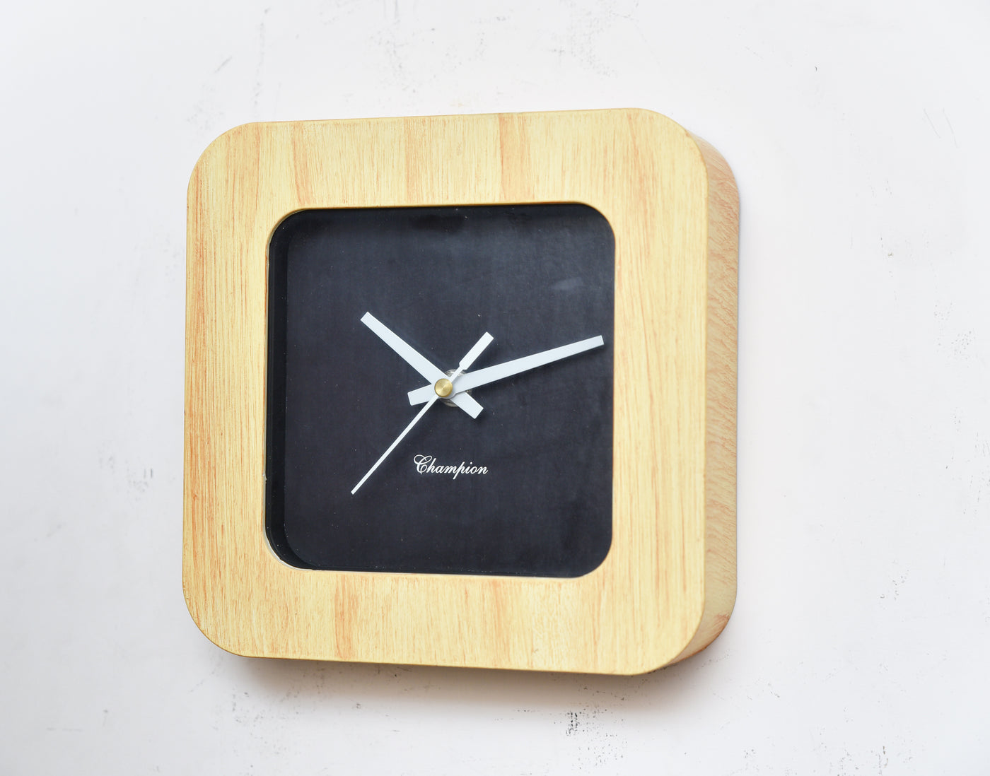 Champion Black Dial Light Ply-Wood Square Table Clock For Decor